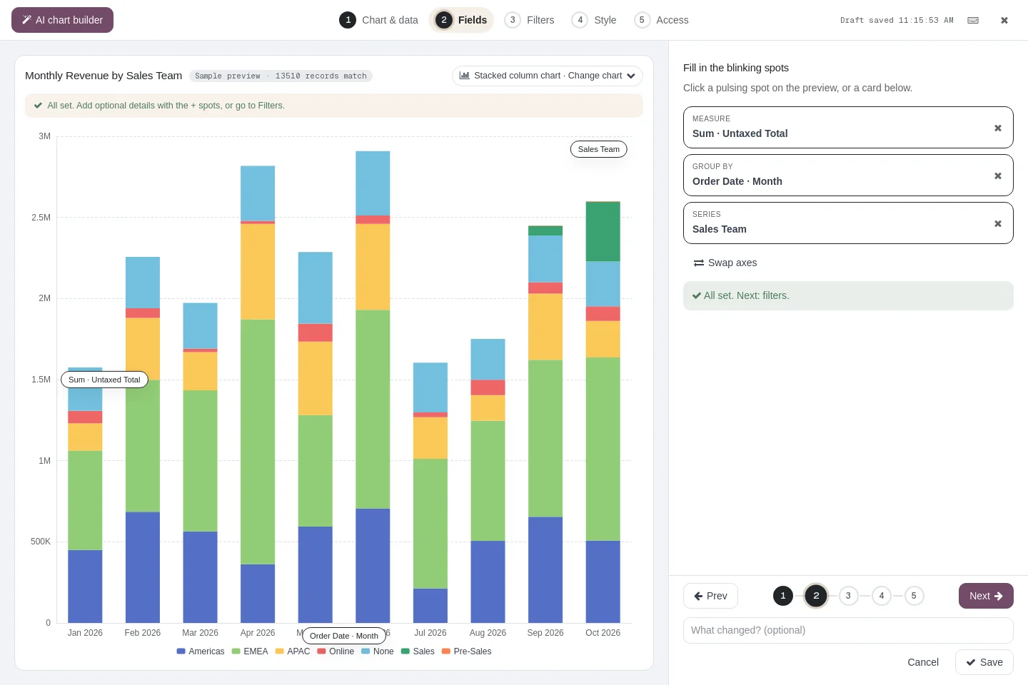 AI chart builder — Describe a chart, then review it